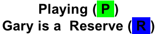 Playing ( P )    Gary is a  Reserve ( R )